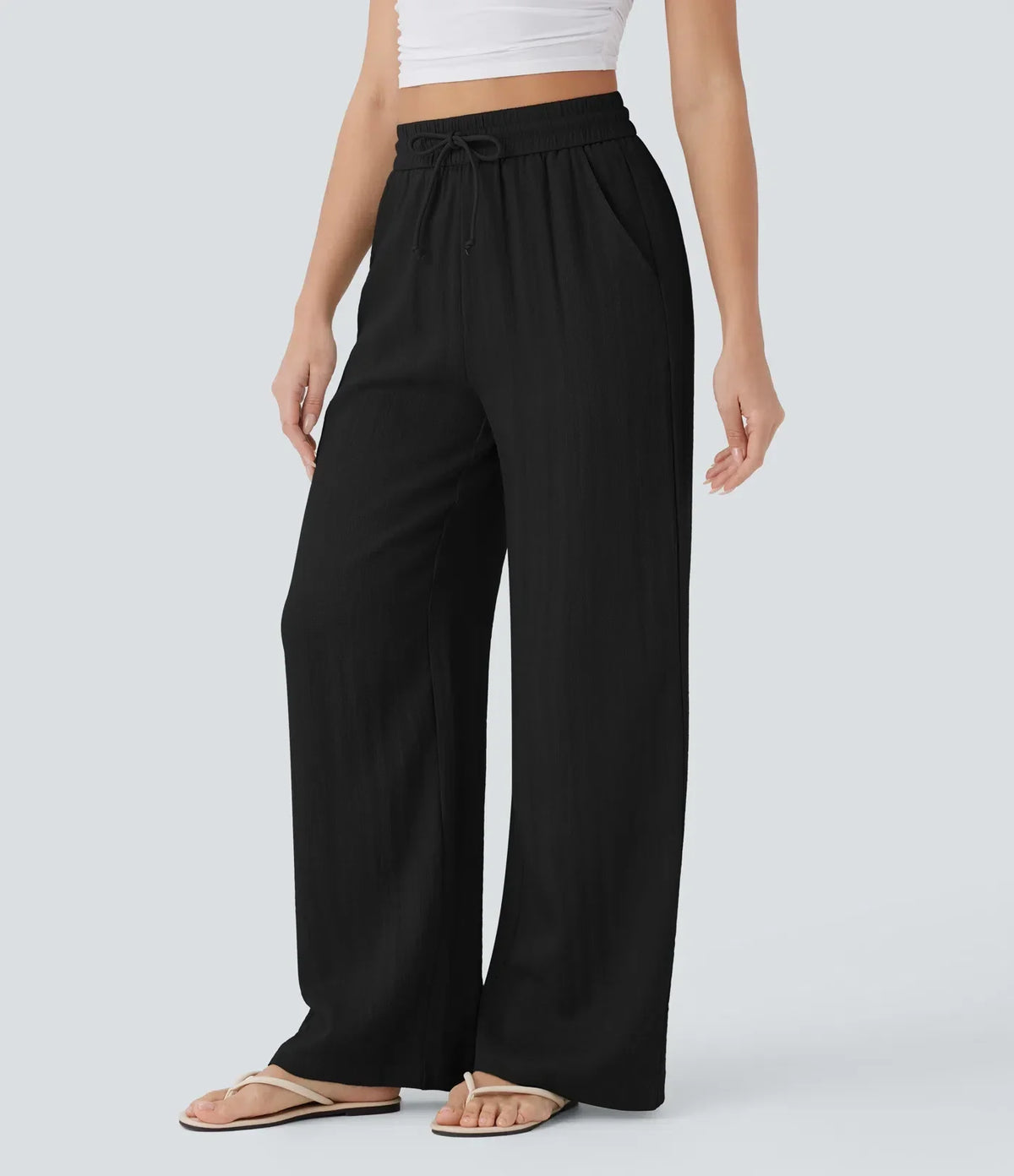 High-Waisted Wide-Leg Linen-Feel Pants
