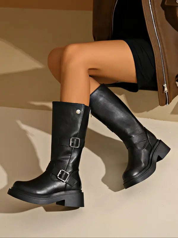 JEAN™ - Women's Leather Knee-High Block-Heel Boots