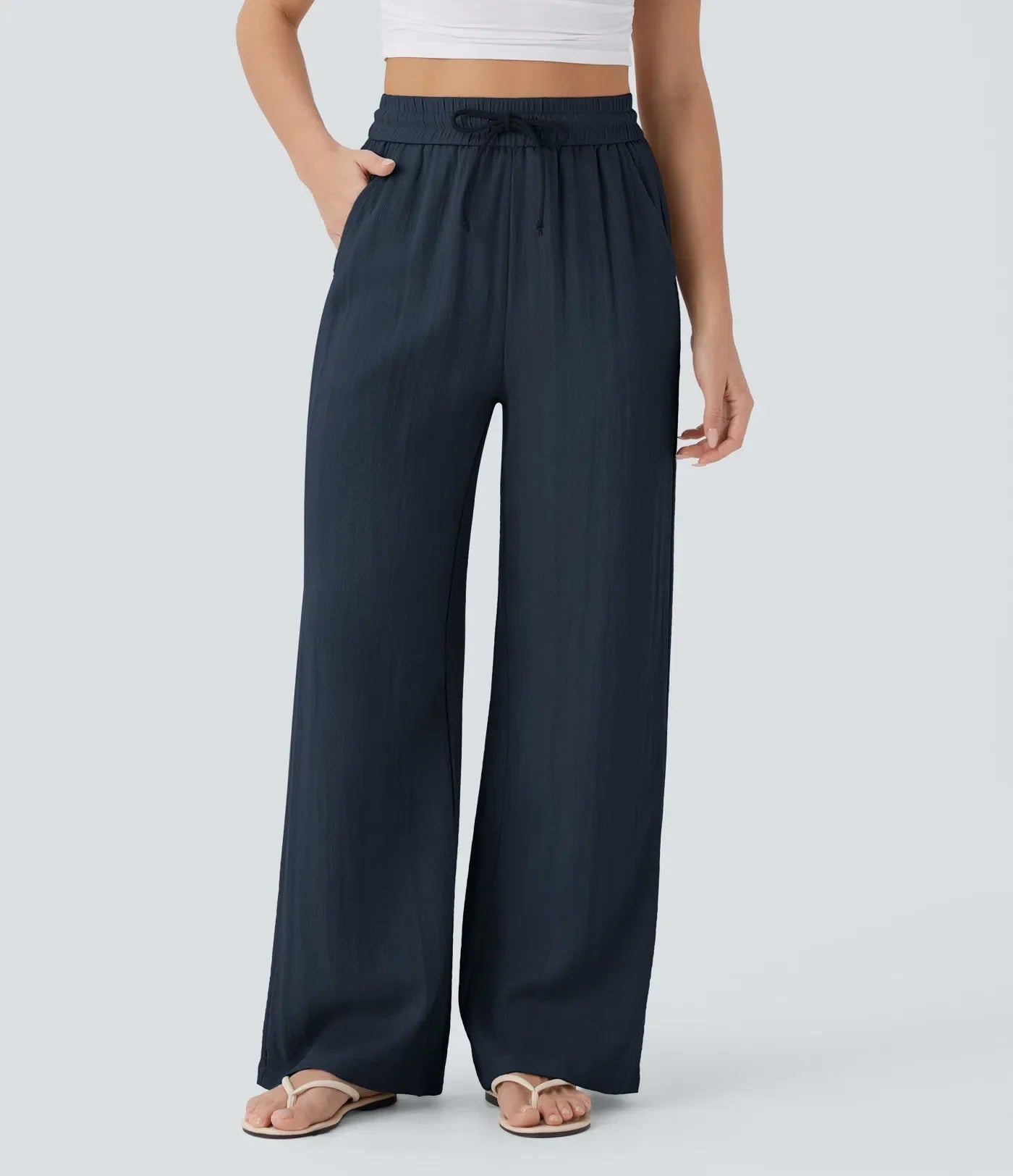 High-Waisted Wide-Leg Linen-Feel Pants