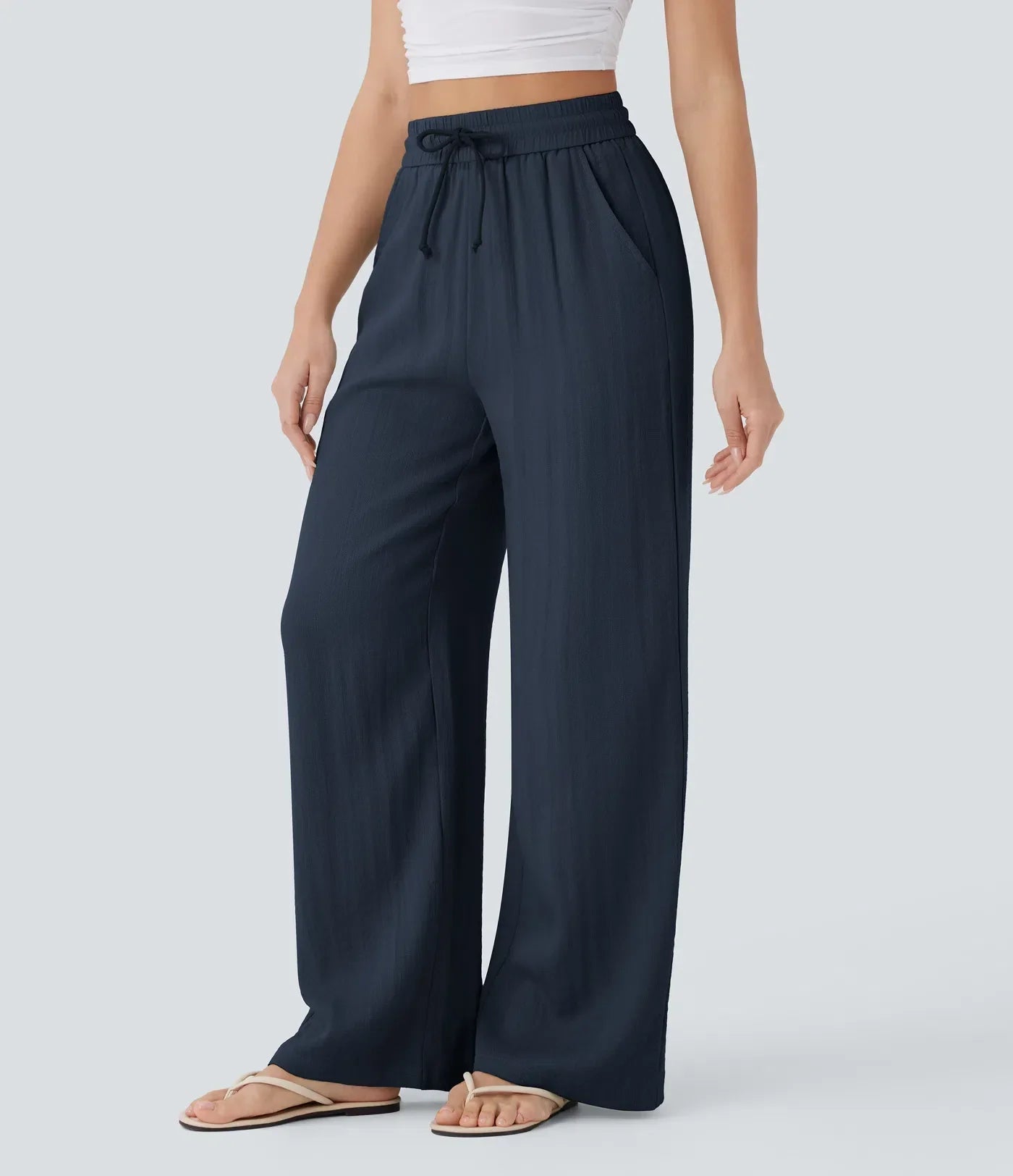 High-Waisted Wide-Leg Linen-Feel Pants