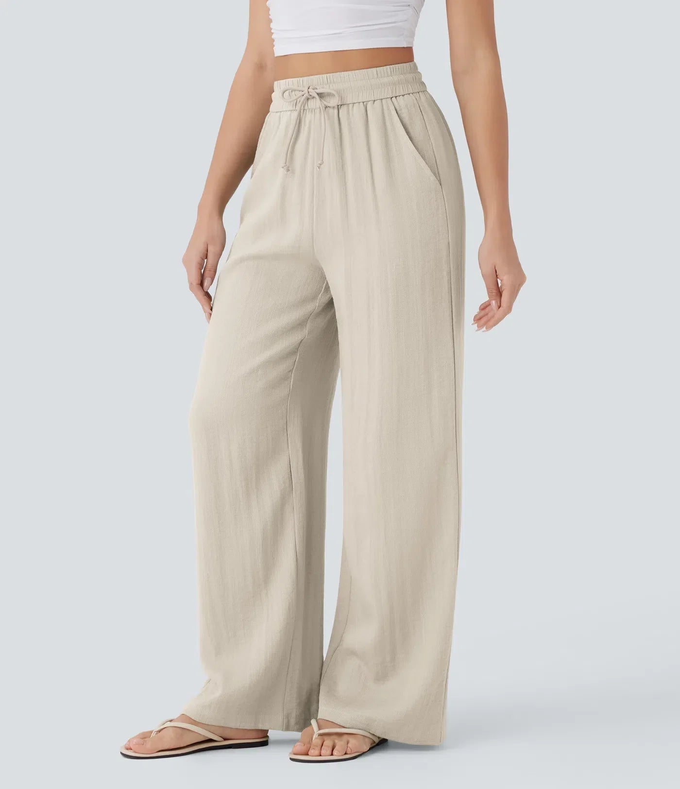 High-Waisted Wide-Leg Linen-Feel Pants