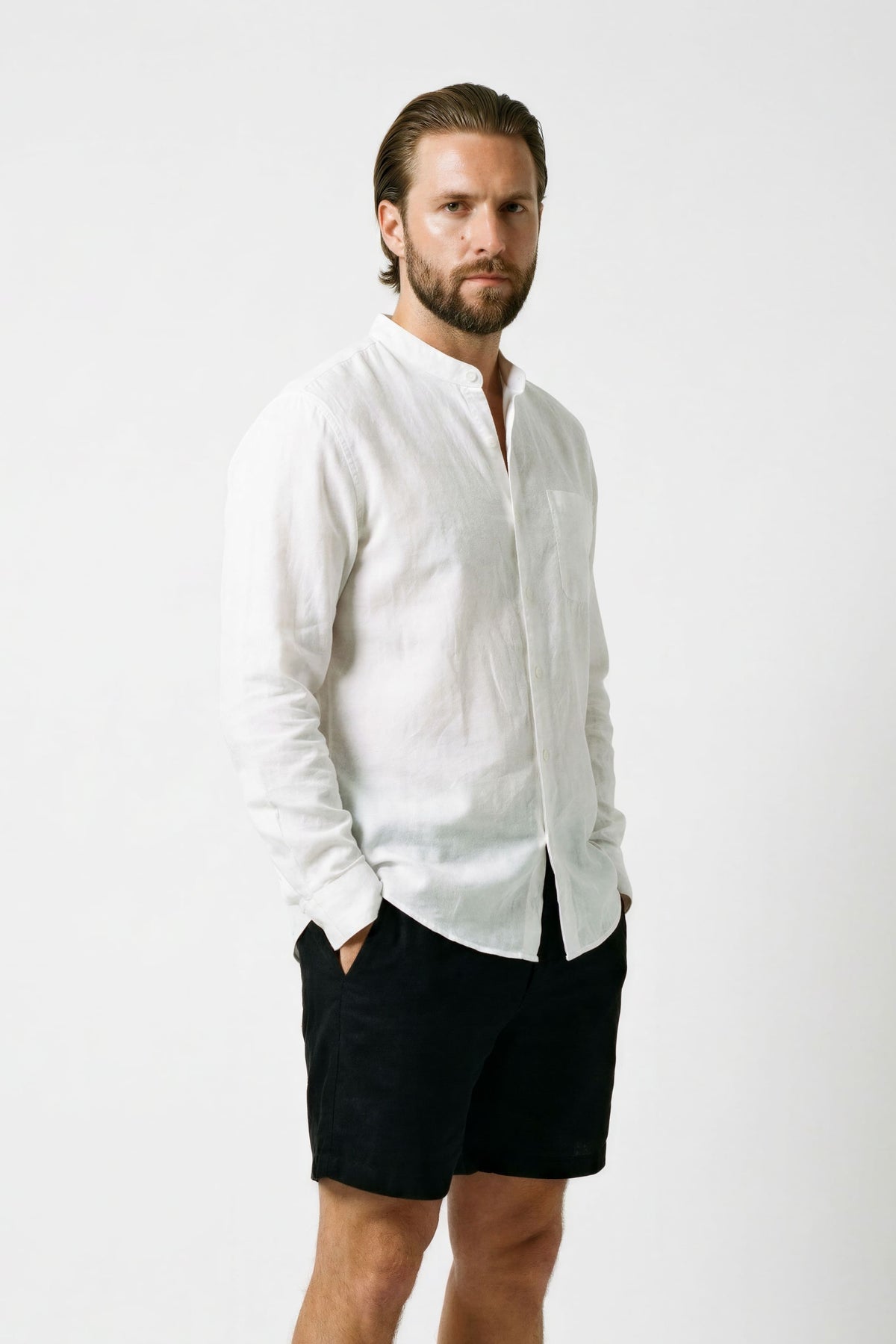 Men's Linen Clergy Collar Shirt