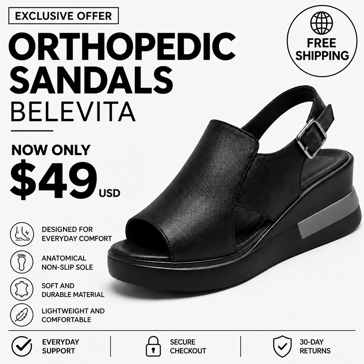Belevita orthopedic sandals — $49 USD, free shipping