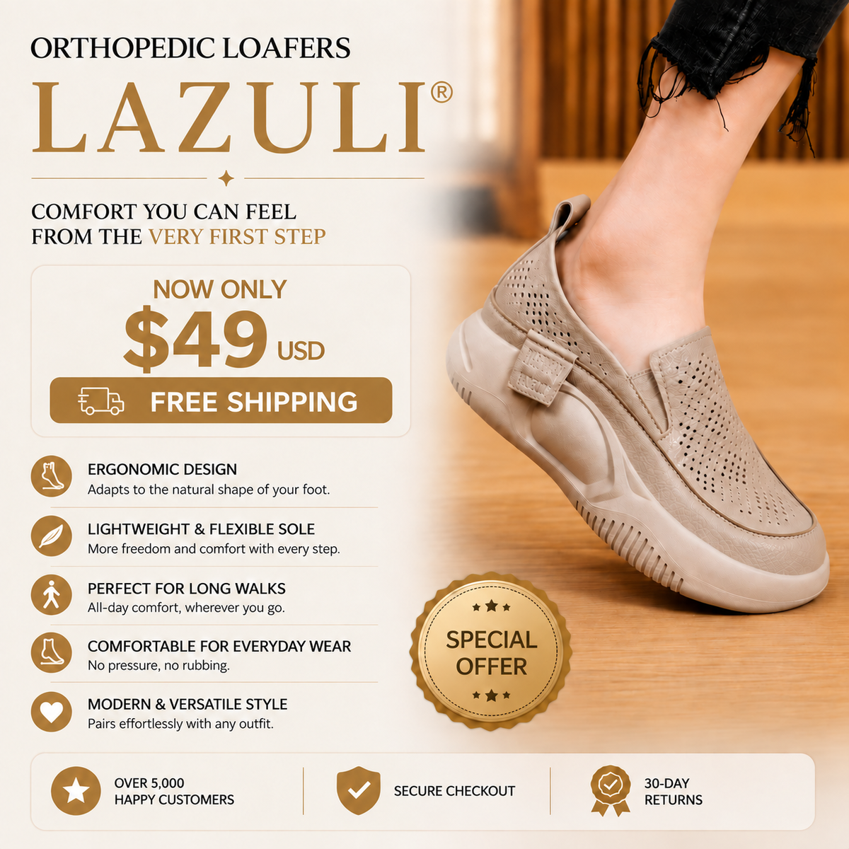 Lazuli orthopedic loafers — $49 USD, free shipping