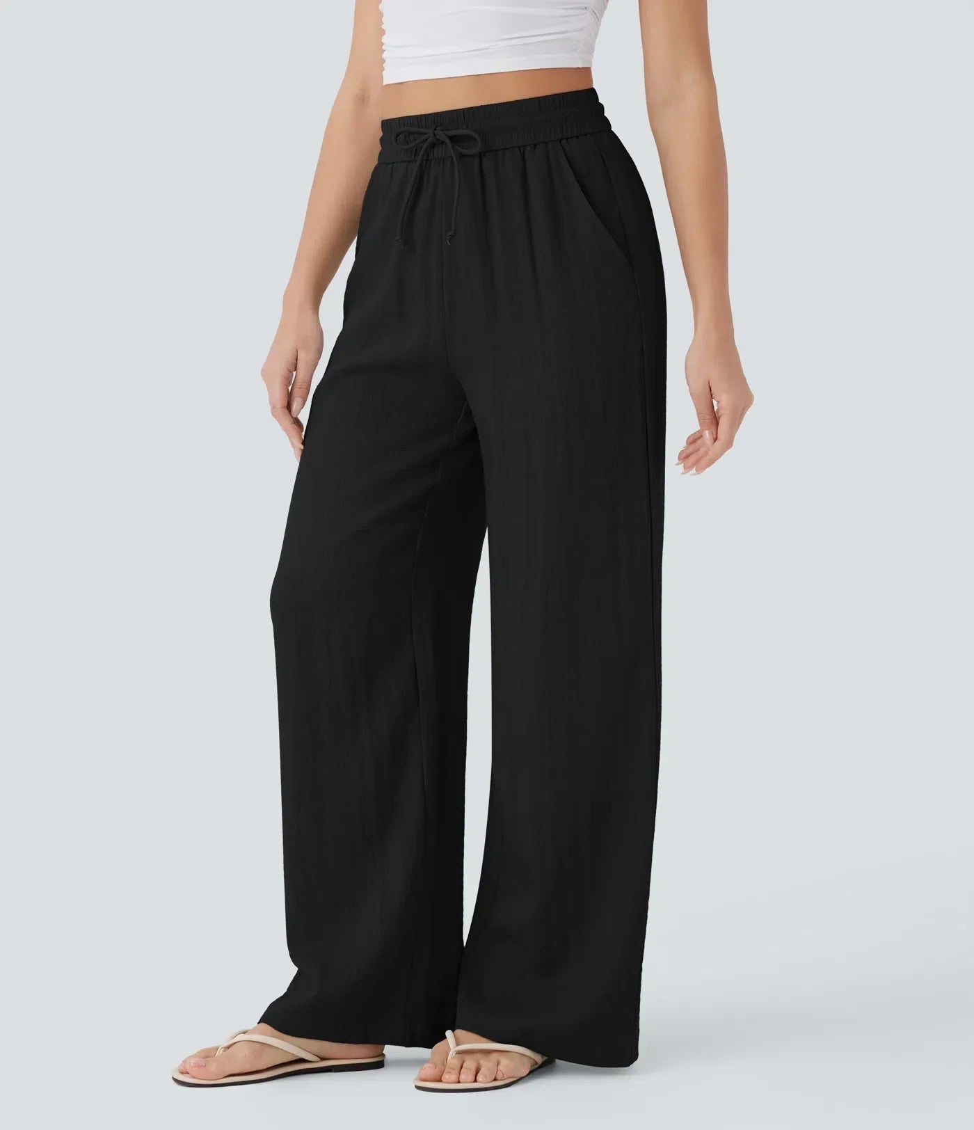 High-Waisted Wide-Leg Linen-Feel Pants