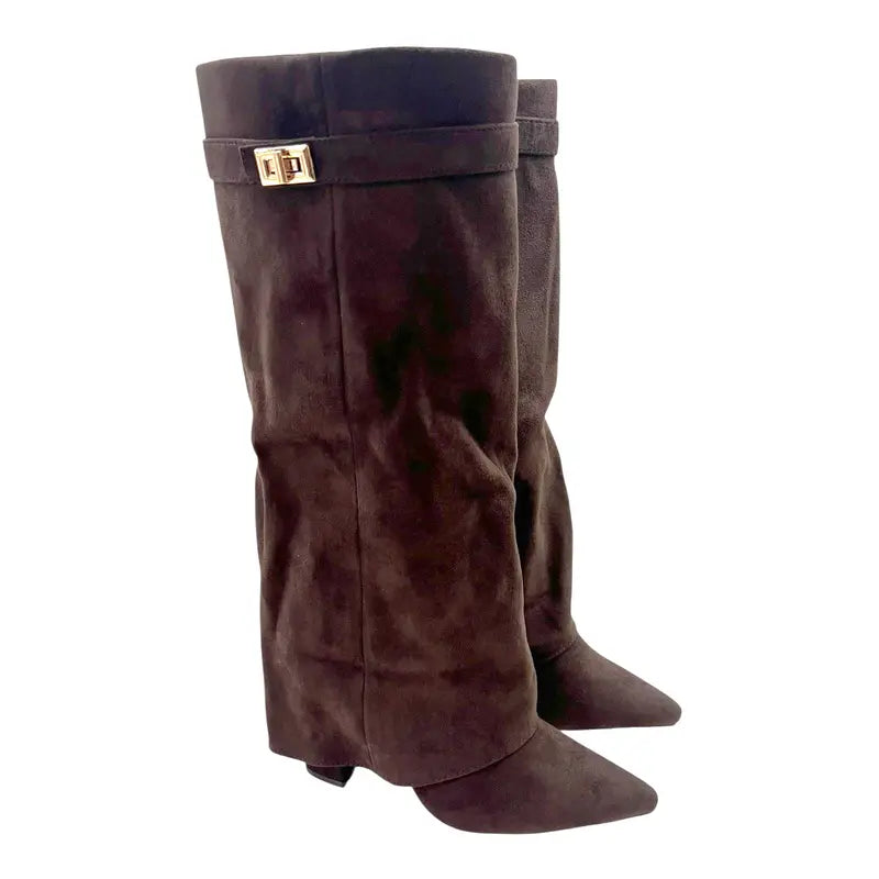 SARAH™ - Women's Suede Fold-Over Boots with 4-Inch Heels