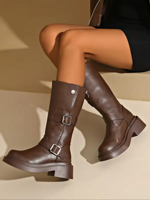 JEAN™ - Women's Leather Knee-High Block-Heel Boots