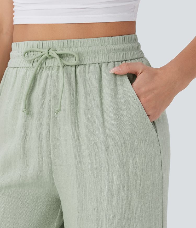 High-Waisted Wide-Leg Linen-Feel Pants