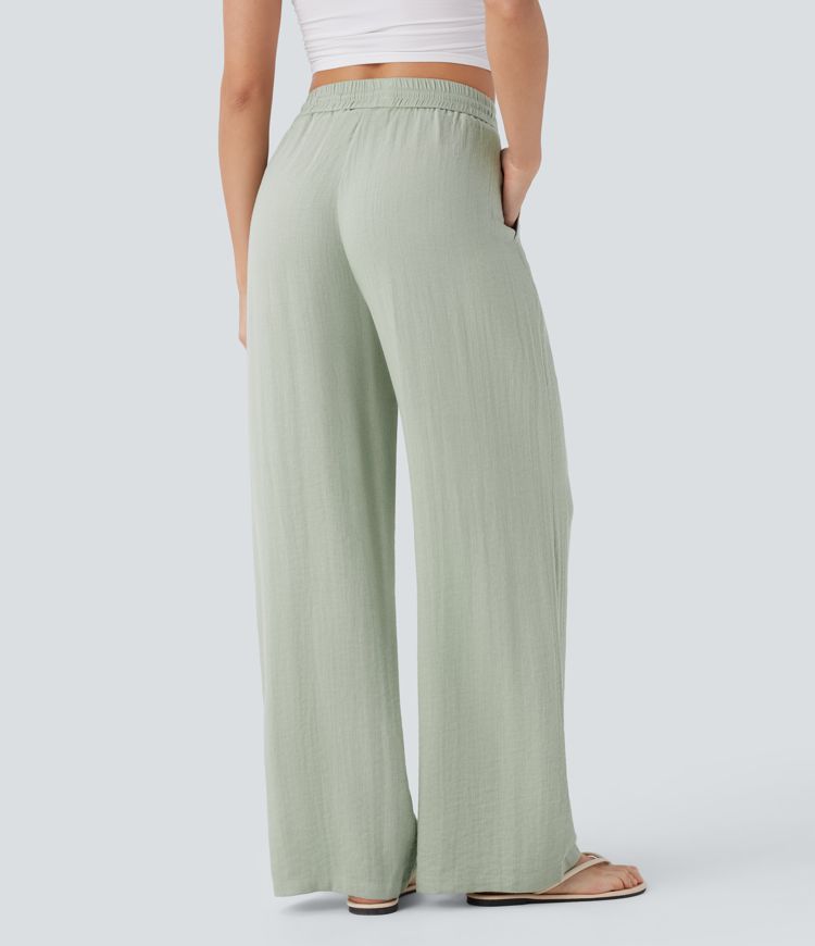 High-Waisted Wide-Leg Linen-Feel Pants