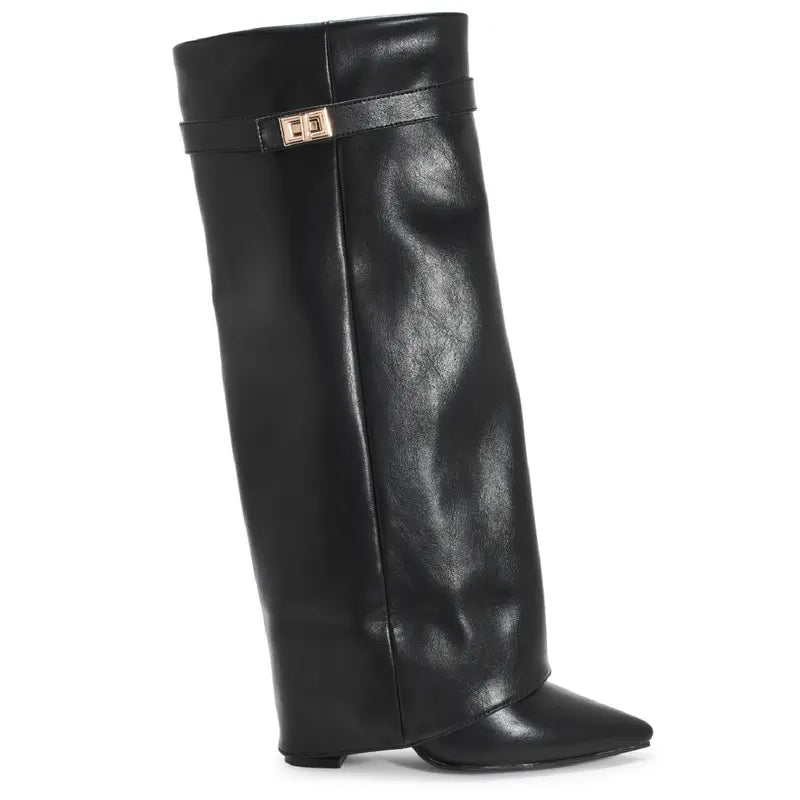 SARAH™ - Women's Suede Fold-Over Boots with 4-Inch Heels