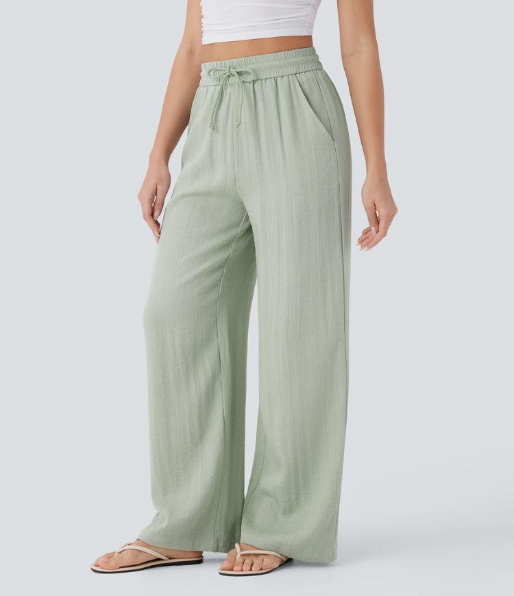 High-Waisted Wide-Leg Linen-Feel Pants
