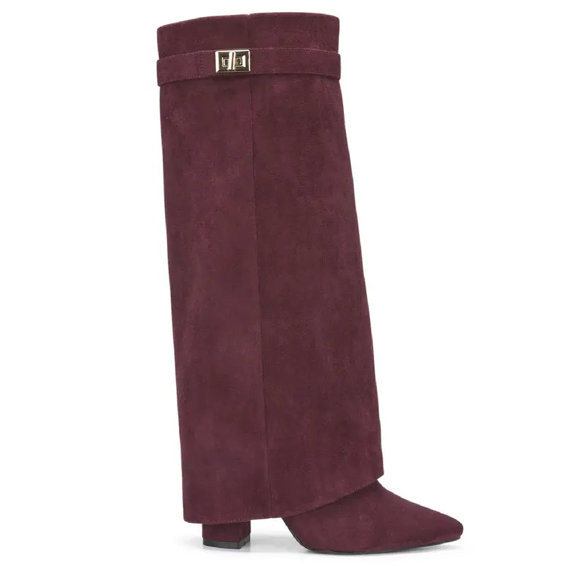 SARAH™ - Women's Suede Fold-Over Boots with 4-Inch Heels