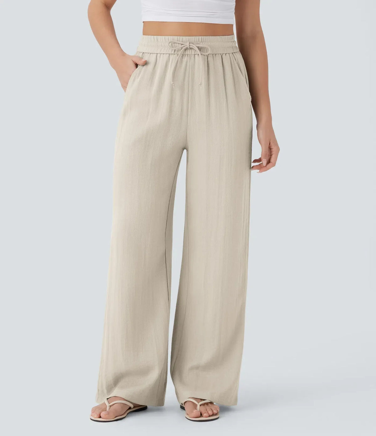 High-Waisted Wide-Leg Linen-Feel Pants