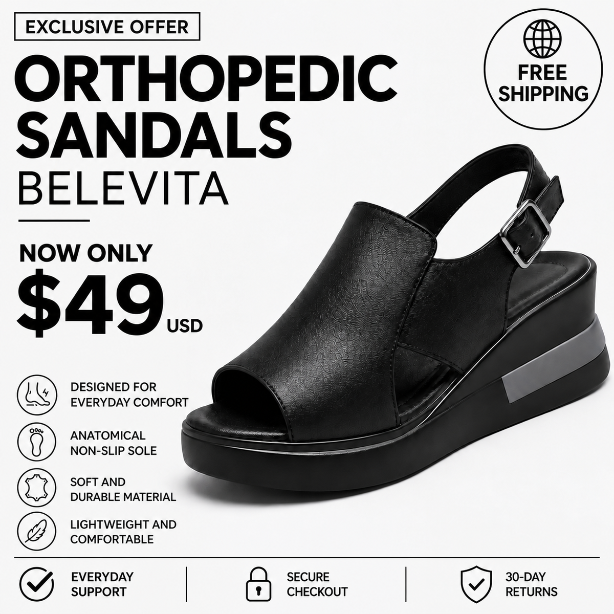 Belevita orthopedic sandals — $49 USD, free shipping