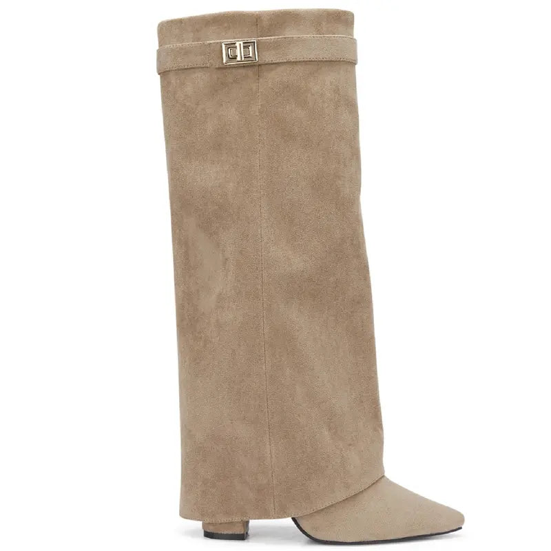 SARAH™ - Women's Suede Fold-Over Boots with 4-Inch Heels