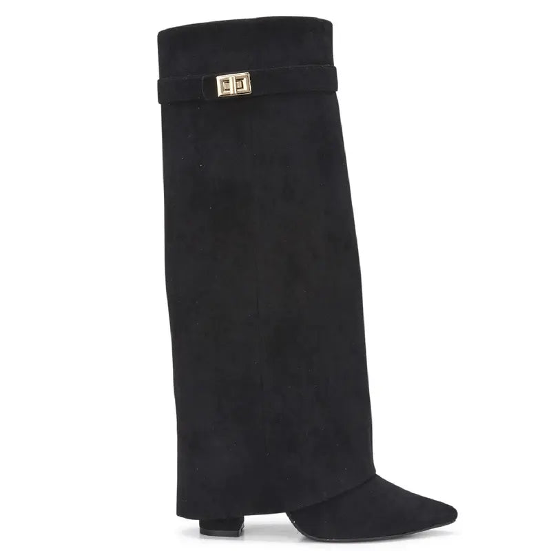 SARAH™ - Women's Suede Fold-Over Boots with 4-Inch Heels